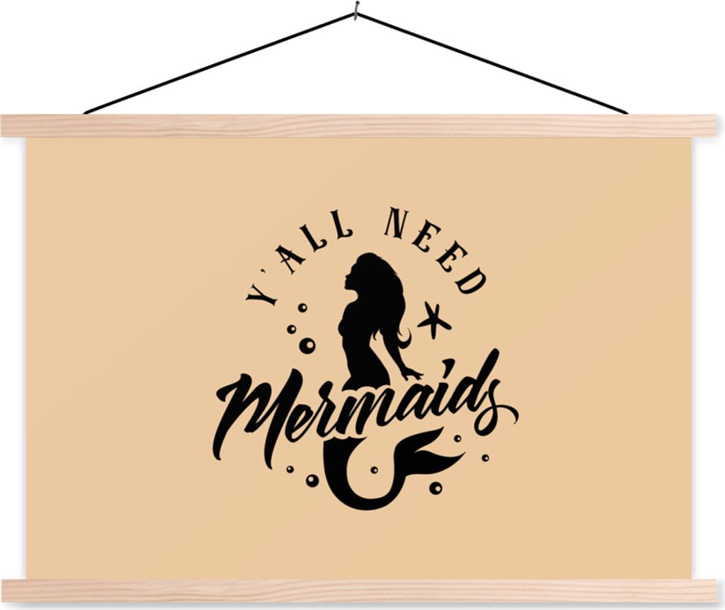 MuchoWow Textilposter Meerjungfrau - Beige - Zitate 60x40 cm mit holzfarbenen Rahmen - Bilder