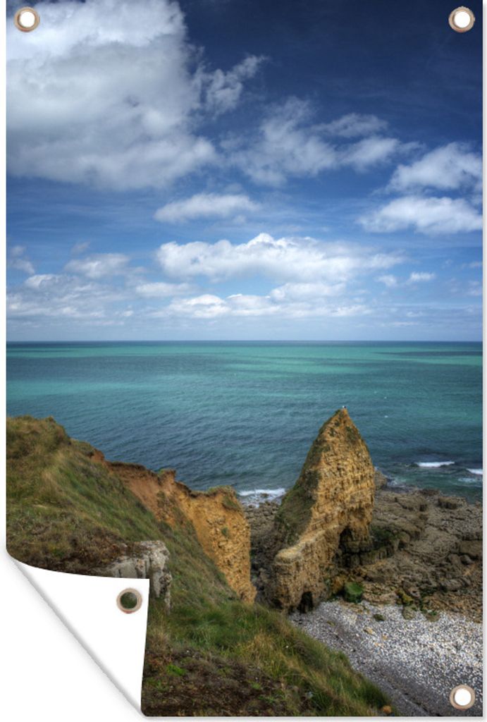 MuchoWow 60x90 cm Outdoor-Poster Gartendeko Sichtschutz Garten Poster für den Garten Blick auf das Meer von den Felsen von Pointe Du Hoc in der ...
