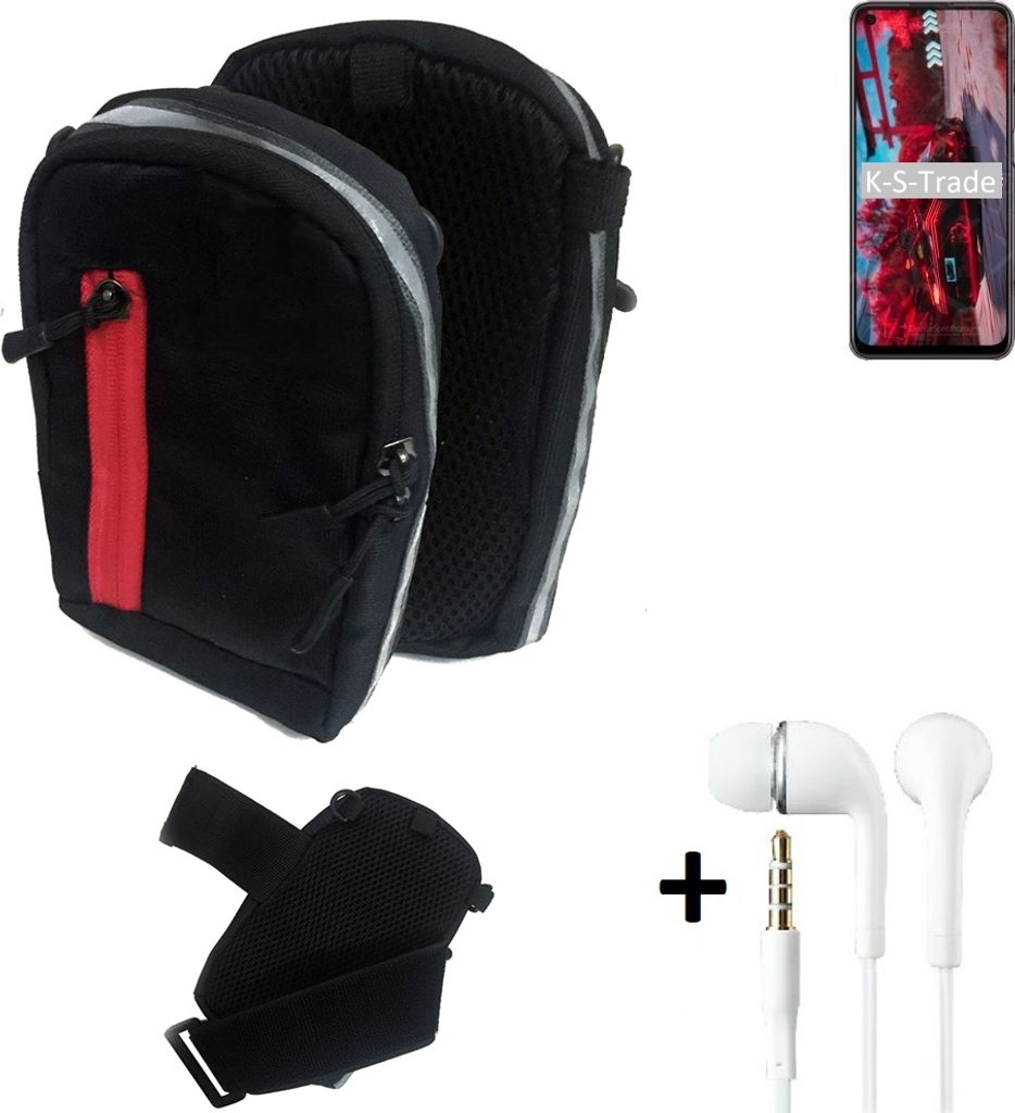 K-S-Trade Outdoor Gürteltasche Holster Umhängetasche + Kopfhörer kompatibel mit Oppo K9s schwarz Handy Tasche Case travelbag Schutzhülle