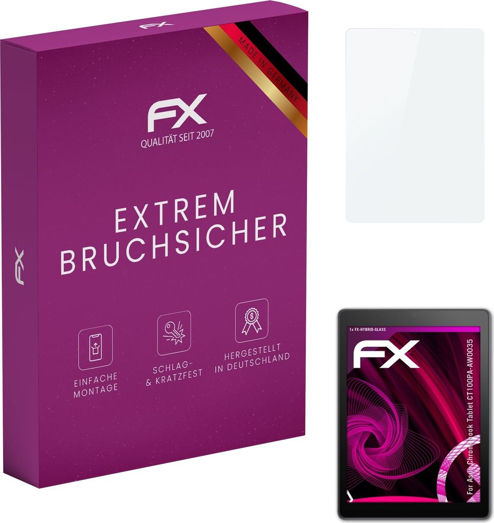 atFoliX FX-Hybrid-Glass Displayfolie kompatibel mit Asus Chromebook Tablet (CT100PA-AW0035) Glasfolie