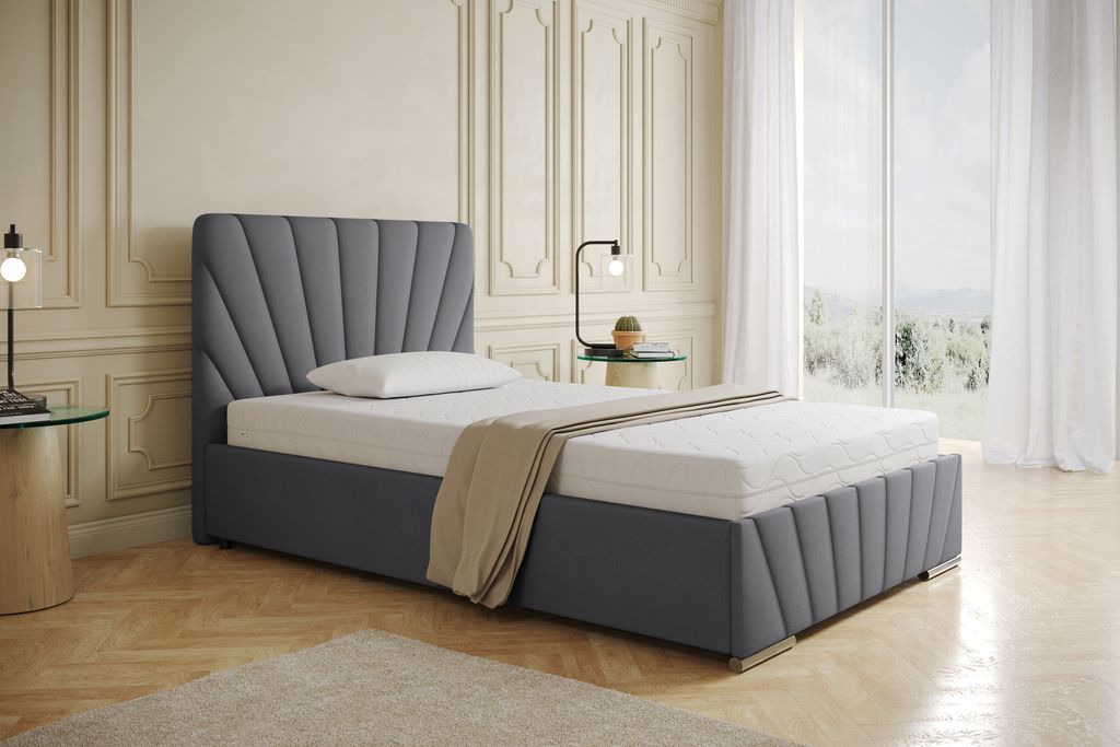 Polsterbett RAY - Komfortbett mit Stauraum, Einzelbett, Dunkelgrau, 120x200cm, Bett ohne Matratze