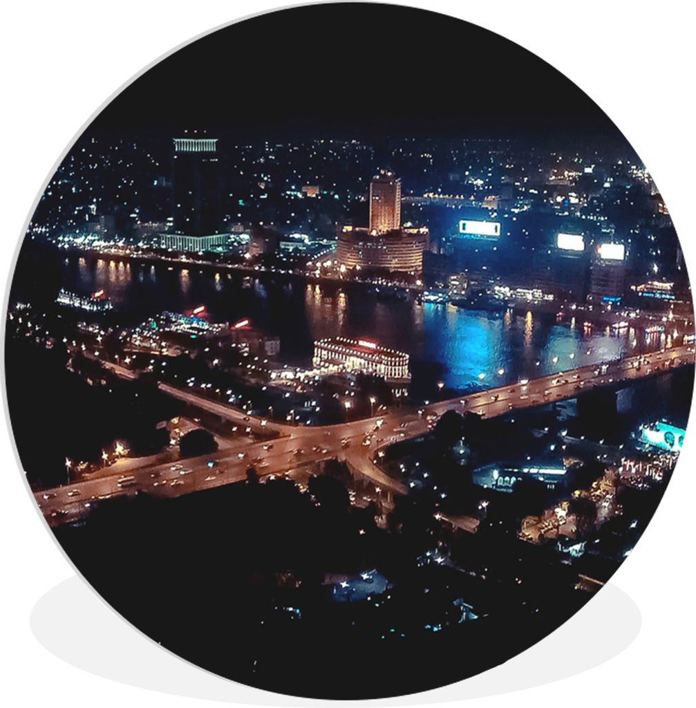 MuchoWow Rundes Wandbild - Runde Bilder Nacht über Kairo - Ägypten Ø 90 cm Kreis Wanddekoration Kunststoff - Wandkreis - Wandschmuck - Wand-Kr...