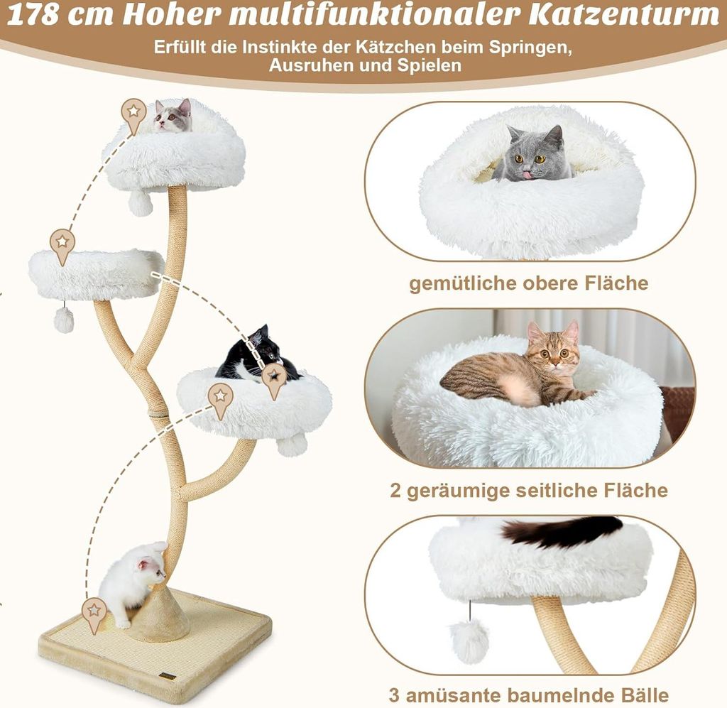 COSTWAY Kratzbaum, 178 cm Katzenbaum mit Sisal-Kratzsäulen, Produktbild 4