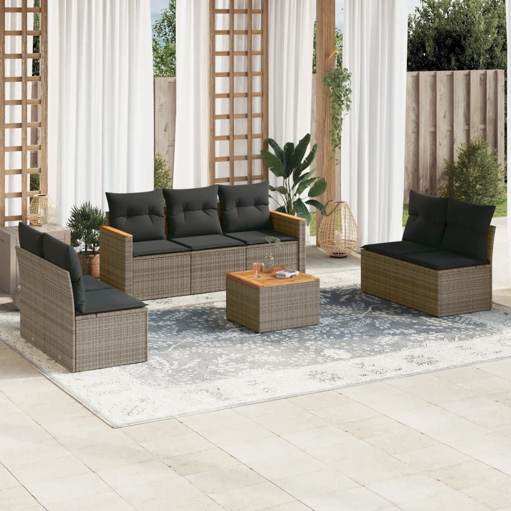 Maison Exclusive - 8-tlg. Garten-Sofagarnitur mit Kissen Grau Poly Rattan