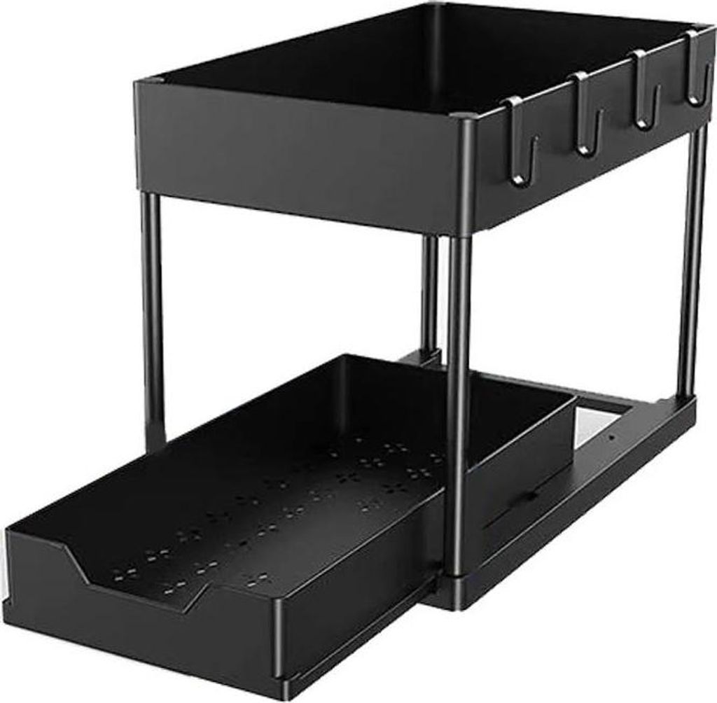 Gewürzregal - Ausziehbar 2-stöckig - Edelstahl - Leicht Zu Reinigen - Mit Essstäbchenhalter - Schwarz