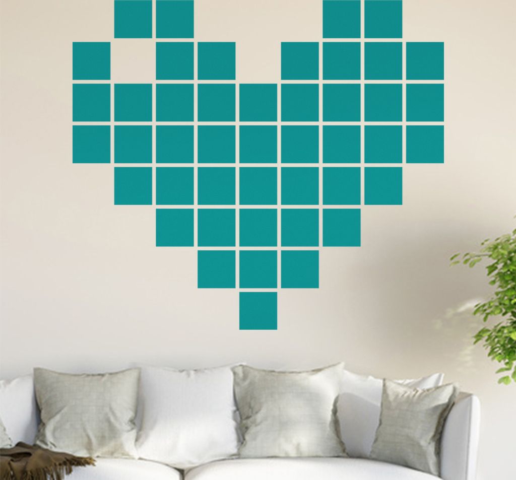 Retro Herz Wandtattoo in 6 Größen - Wandaufkleber Wall Sticker - Dekoration, Küche, Wohnzimmer, Schlafzimmer, Badezimmer