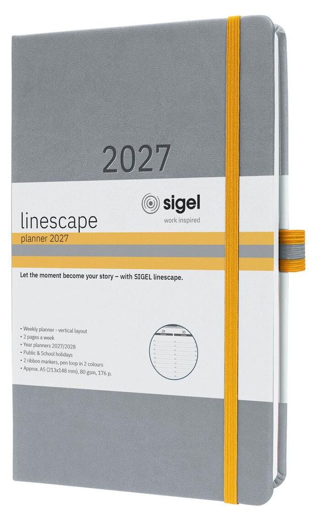 Wochenkalender Linescape 2027 EN Hardcover hellgrau 176 Seiten ca. A5