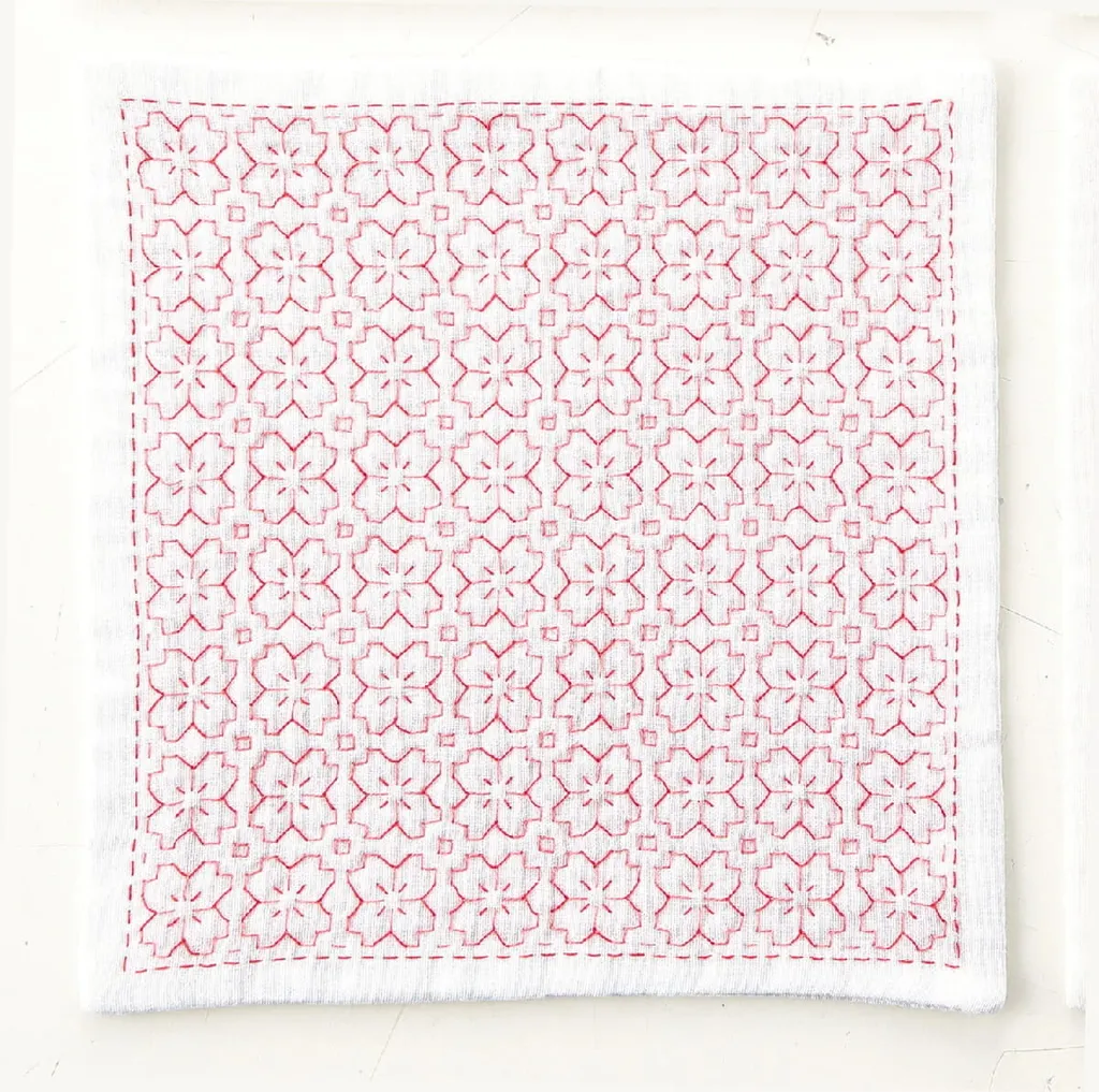 Kit Sashiko Olympus Hitomezashi Fleur de Cerisier 20x20cm Japonais