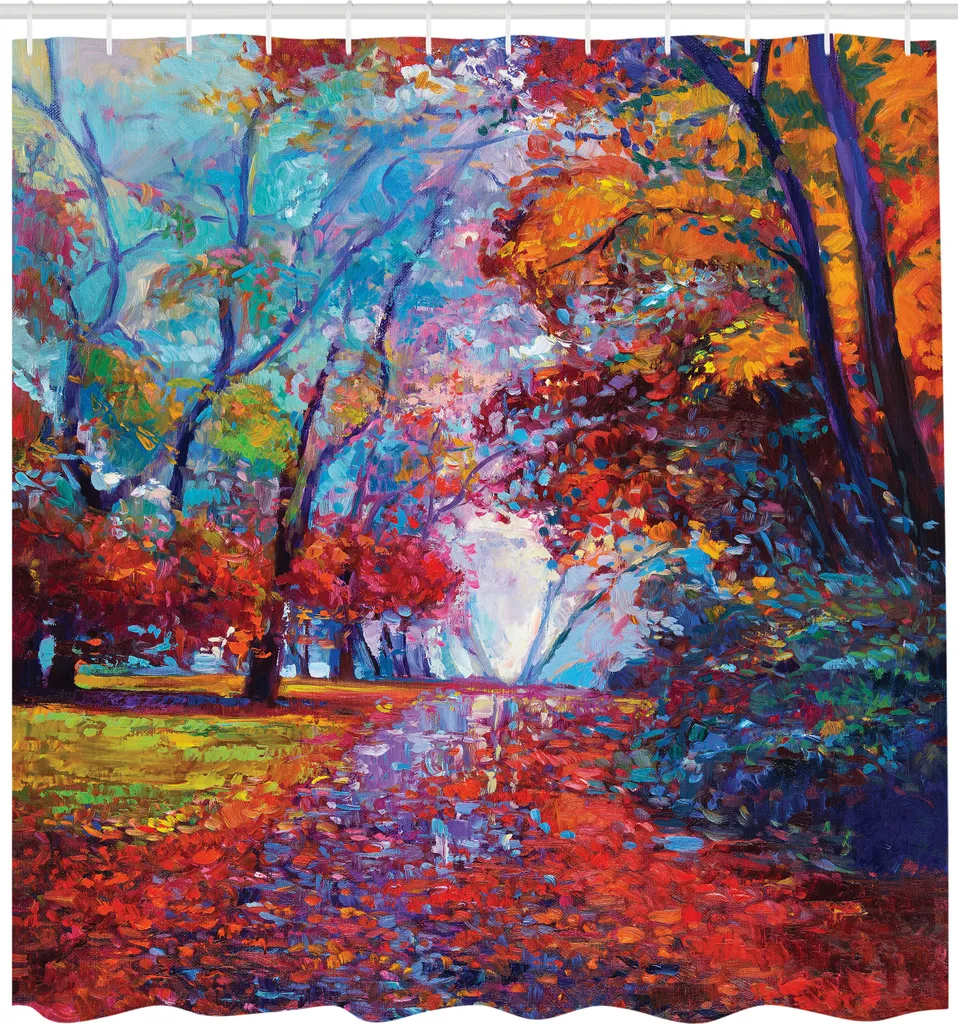 Rideau de douche en tissu imperméable décor forêt et nature 175 x 240 cm