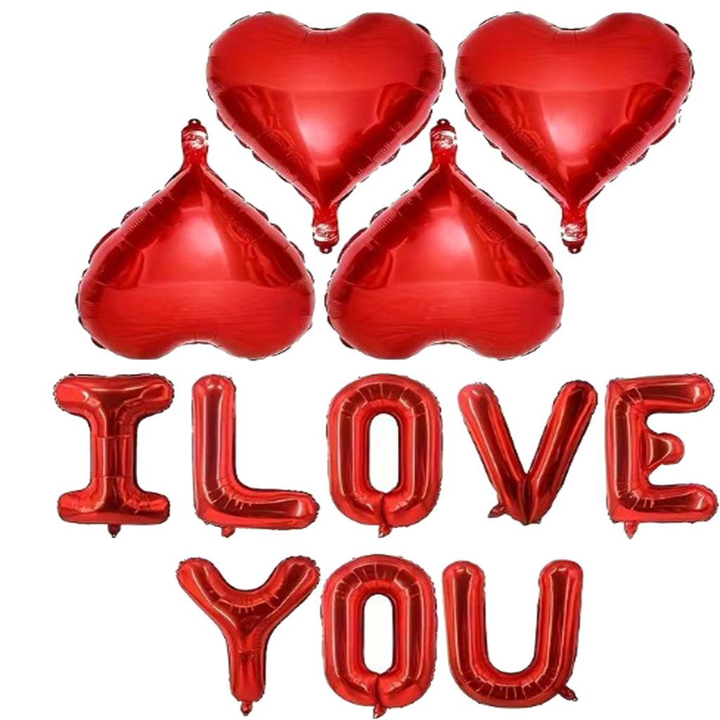 Folienballon Set „I LOVE YOU“ Rot Herzballons 45 cm & Produktbild 