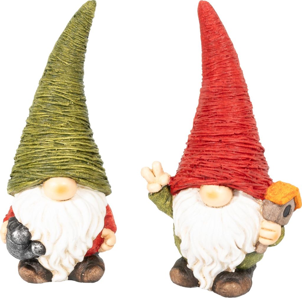 Wichtel 42,5 cm hoch, Weihnachtswichtel aus Magnesia 2er Set, rot und grün, Gnome