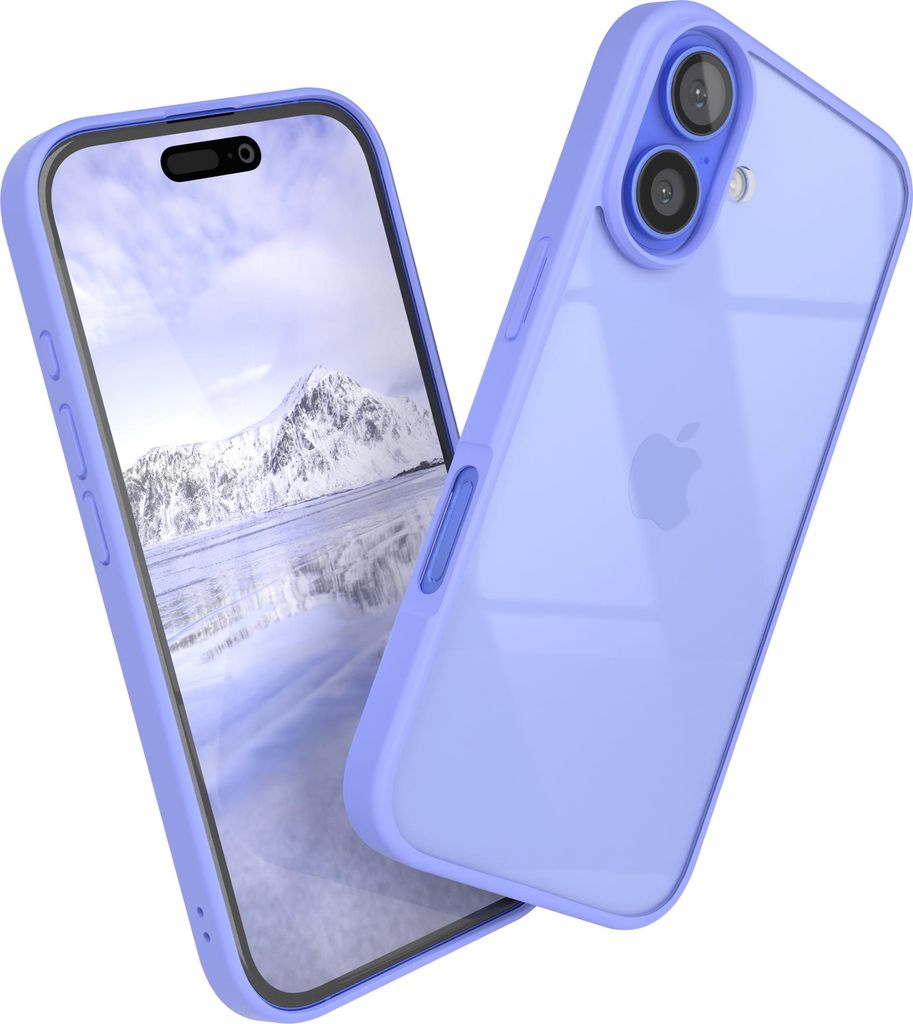 EAZY CASE Clear Hybrid Bumper Hülle für Apple iPhone 16, Handyhülle stoßfest mit Kameraschutz, Handycase dünn in Blau