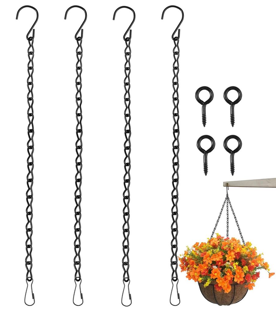4-teiliges Metall-Hängekettenset, 50 cm schwarz, zum Aufhängen von Blumentöpfen, Blumentopf-Hängekette mit Haken und Karabiner, Metall-Hängeke...