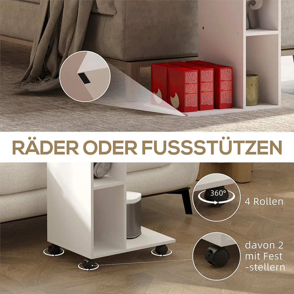 Bureau mobile d'appoint compact avec 4 étagères pour salon et studio
