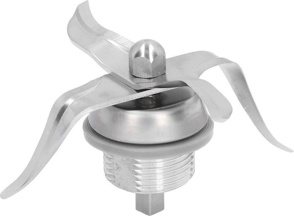 A close-up view of a blender blade assembly.