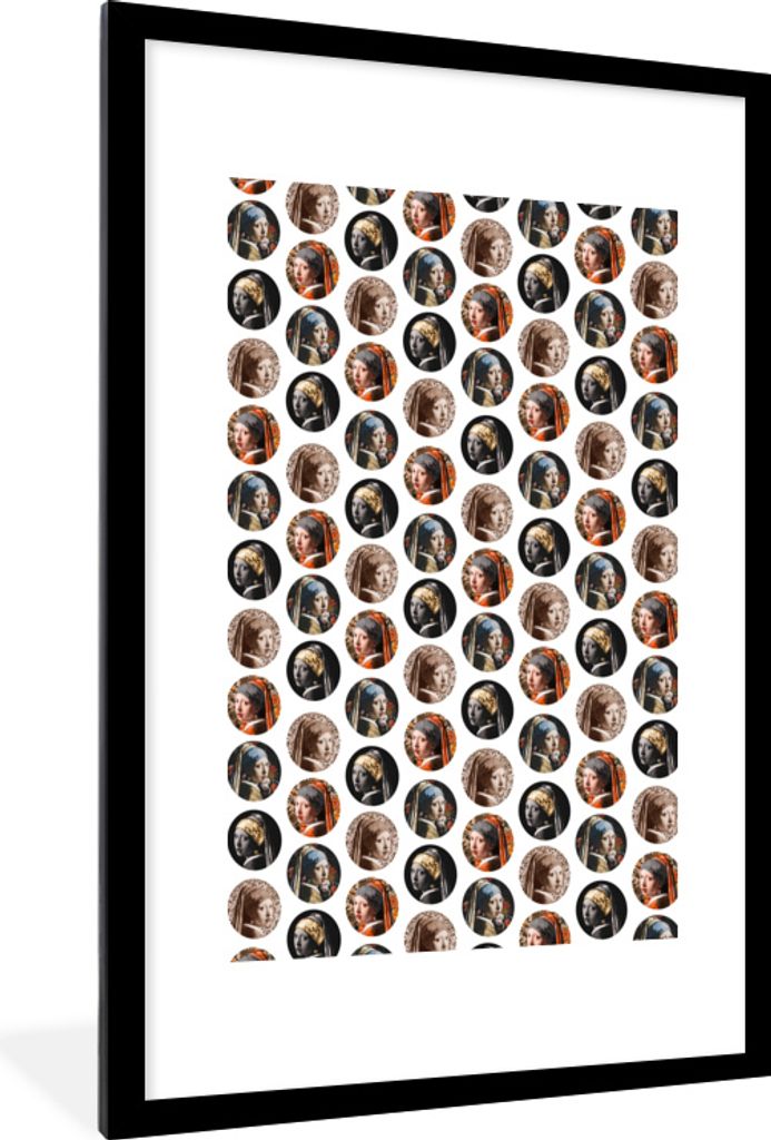 MuchoWow MuchoWow Gerahmtes Poster Mädchen mit Perlenohrring - Farben - Muster 60x90 cm - Poster mit zchwarzem Bilderrahmen - Dekoration - Wan...