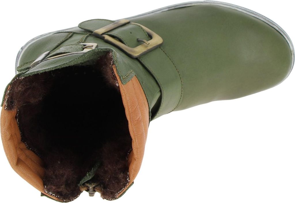 Andrea Conti Damen Stiefelette flach Biker Boot aus Leder mit Schnallen 0344630, Größe:41 EU, Farbe:Grün