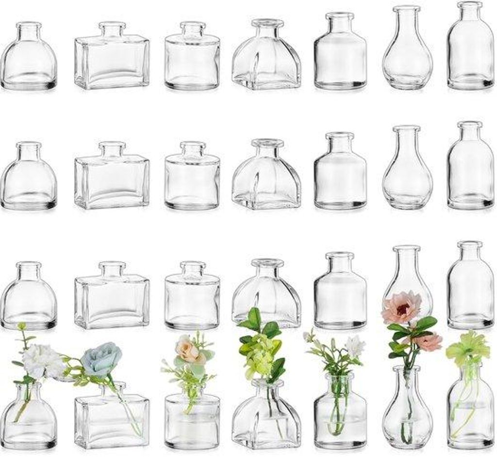 Kleine Glasvase Dekoration 28-teilig für Tischdeko, Mini-Vasen für Blumen