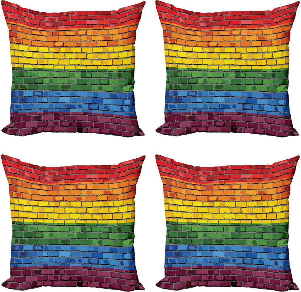 ABAKUHAUS Ziegelwand Kissenbezug Set (4 Stück), Homosexuell Pride-Flagge Regenbogen, Moderner Doppelseitiger Digitaldruck, 50 cm x 50 cm, Mehrfarbig