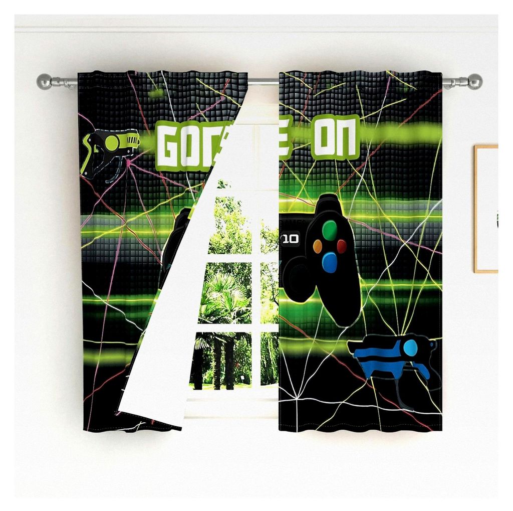107x160cm Gamepad Vorhänge 2 Paneele, Spiel Esports Schwarz Grün Bedienungshandgriffe Bedruckte Drape Vorhang für Jungen Teenager, Wohnzimmer Sc...