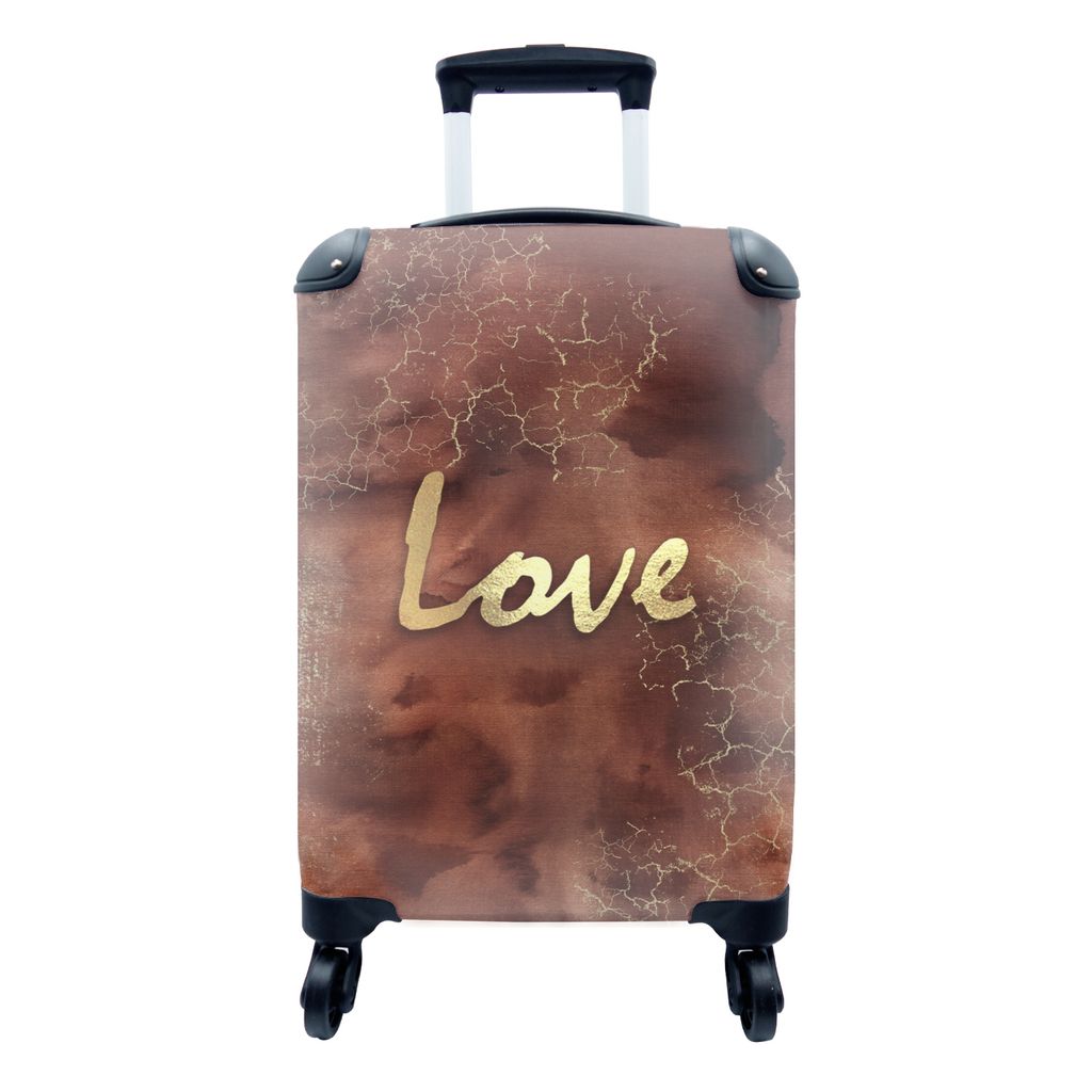 MuchoWow Koffer Handgepäck Trolley Rollkoffer Kleine Reisekoffer mit 4 Rollen - Zitat - Liebe - Braun - Gold - Cabin Size < 55x40x23 cm & 55x40x...