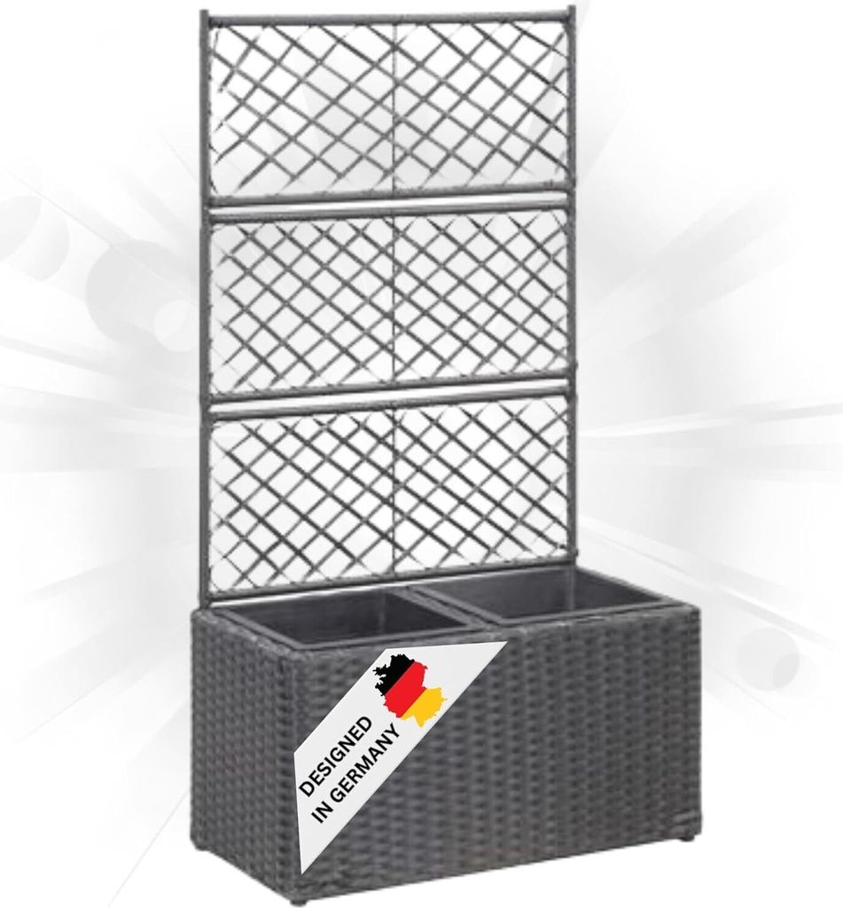 DELUKE Rankkasten Pflanzgefäß ELOT aus Rattan Schwarz | 2 Töpfe | 58x30x107cm | Hochbeet mit Rankgitter Pflanzkasten Balkon Terrasse Blumenkas...