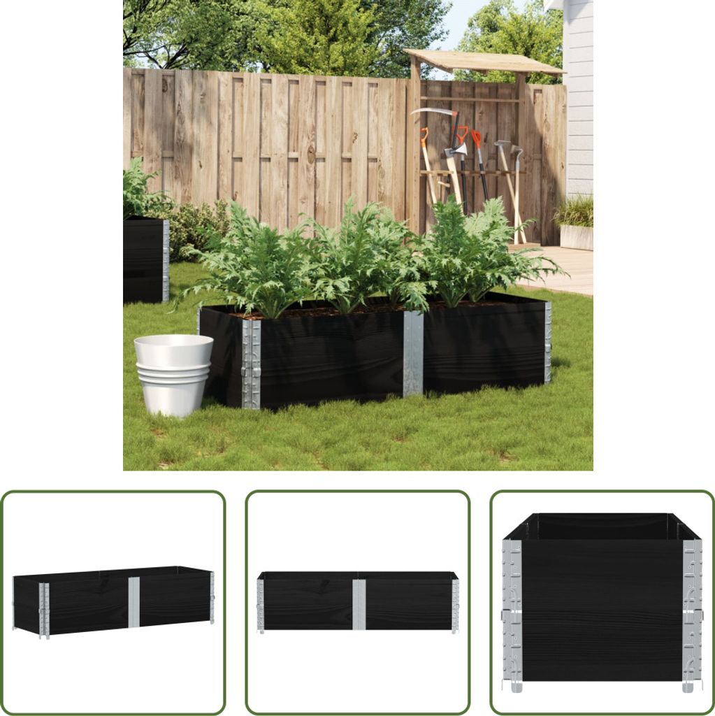 The Living Store Pflanzkasten Schwarz 150x50 cm Massivholz Kiefer