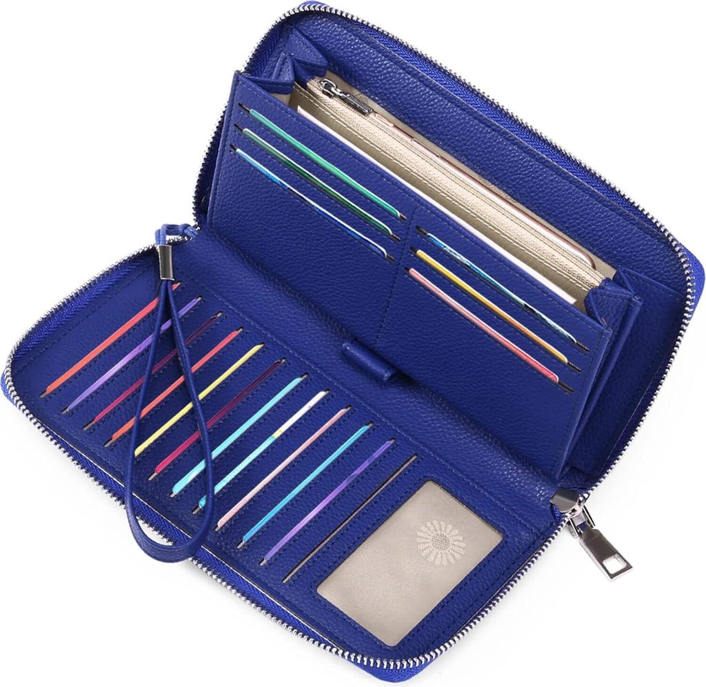 Damen Geldbörse, große Kapazität Leder Damen Geldbörsen Reißverschluss Kupplung mit RFID-Blockierung und Mehreren