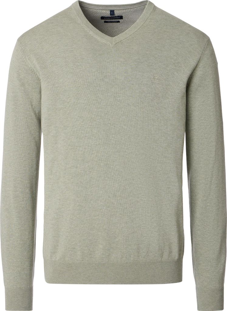 CASAMODA Herren Pullover V-Neck Regular Pima-Baumwolle Grün 3XL