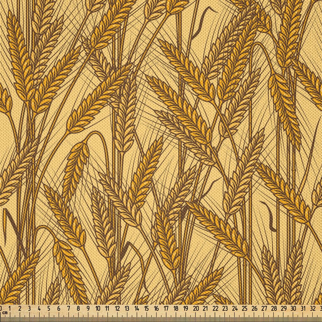 ABAKUHAUS Ernte Satin Stoff als Meterware, Getreide-Ohren-ländliches Weizen-Rye-Feld-Muster-Landwirtschafts-Ackerland-Landleben, 2 M (148 x 200 cm...