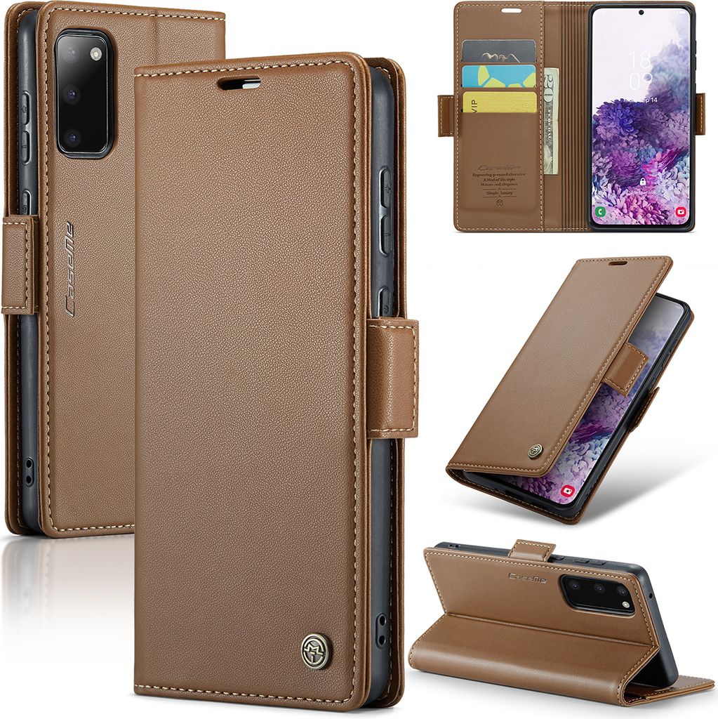 Galaxy S20 Hülle, Leder Brieftasche Kartenfach Schutzhülle mit Standfunktion für Samsung Galaxy S20 Braun