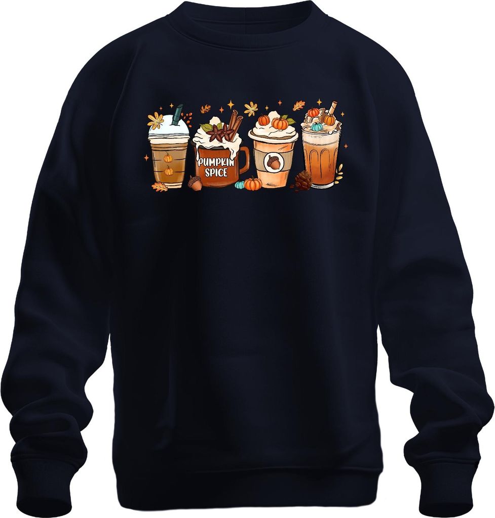 Pumpkin Spice Kürbis Latte Herbst Kaffee Kürbisgewürz Zimtstangen Uni Sweatshirt Pullover, Navy, S
