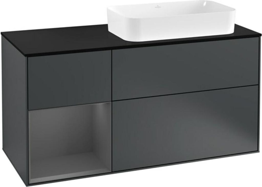 V&B Waschtischunterschrank Wandbeleuchtung Finion 120cm, Pl b m, Rg l A m, md bl. m Lac