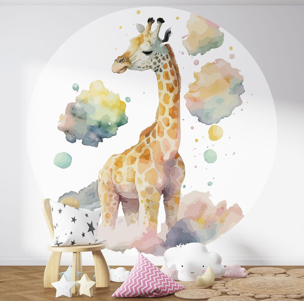 Runde Tapete / Kreis Kinder - Lumaléa - Giraffe - Standardpapier 170 g abwaschbar - Durchmesser 90 cm