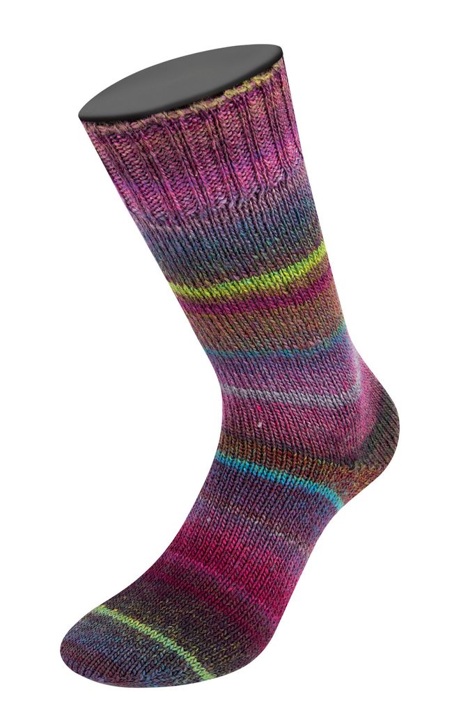Lana Grossa MEILENWEIT RAINBOW 100 g 4-fach Dochtgarn-Sockenwolle mit Farbverlauf 400 m, Farbe:6408 - Burgund/Hellgrün/Schwarzrot/Dunkelgrau/Rotviolett/Petrol