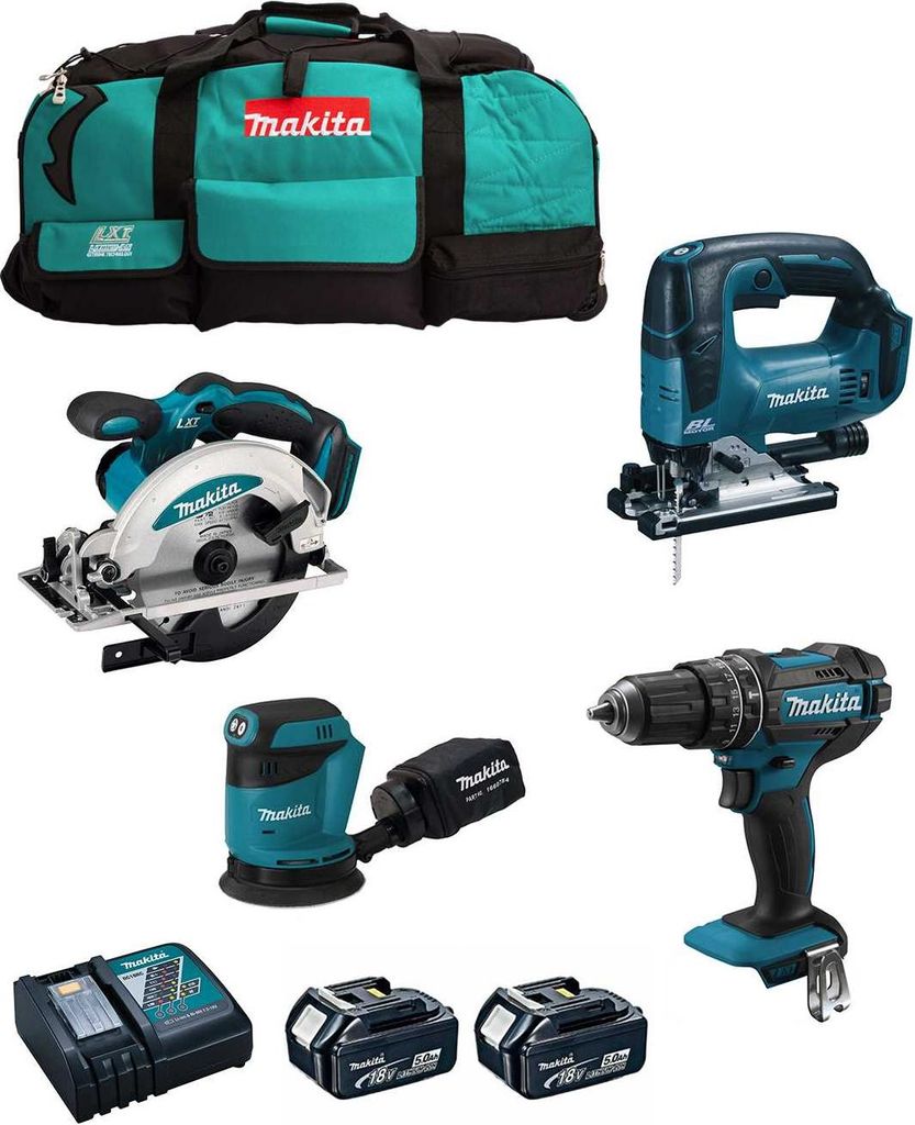 MAKITA Kit MK404 (DHP482 + DSS610 + DJV182 + DBO180 + 2 x 5,0 Ah + DC18RC + LXT600)