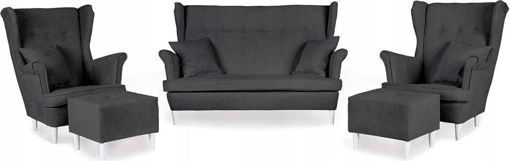Family Meble Set aus Sofa + 2 Sessel + 2 Hocker Ari 2-Sitzer Sofa Couch Freistehendes Lounge Sofa Bequem zum Entspannen Wohnzimmer Büro (ENJOY 25)