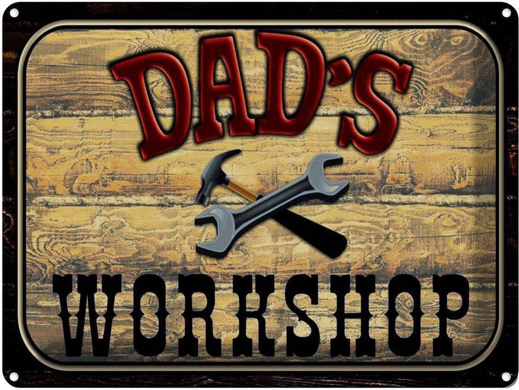 vianmo Blechschild 30x40 cm Dad ́s Workshop Werkzeug Holz
