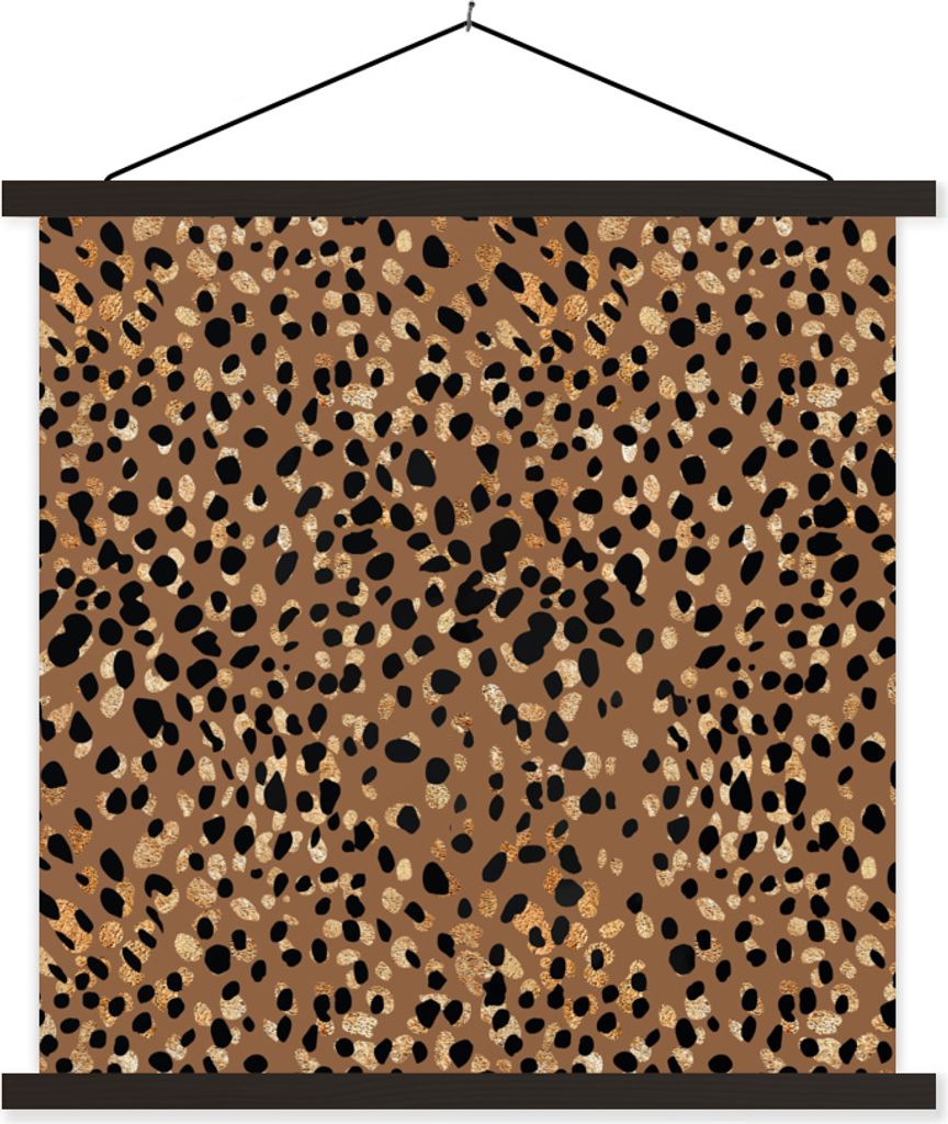 MuchoWow Textilposter Leopard - Tiermuster - Gold 120x120 cm mit schwarzem Rahmen - Aufhängungsset
