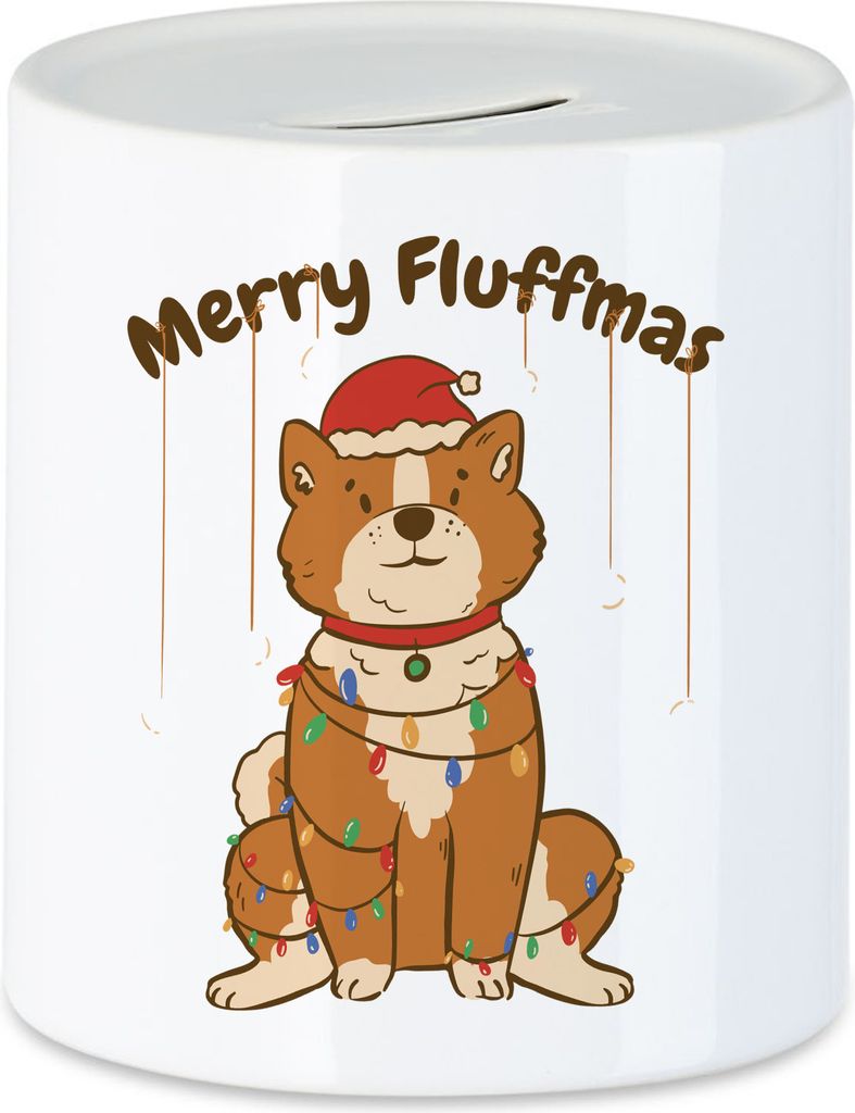 Merry Fluffmas Spardose Lustiger Hund Hundefreunde Hundeliebhaber Hundebesitzer Weihnachten Geschenkidee