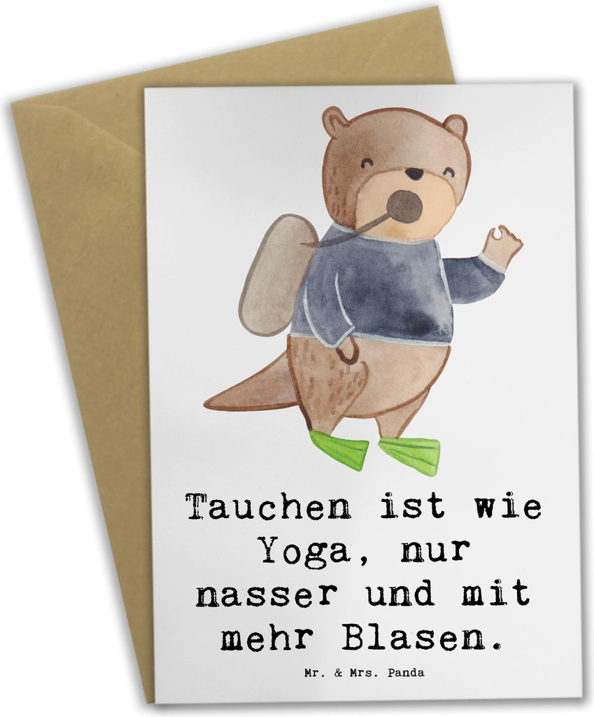 Mr. & Mrs. Panda Grußkarte Tauchen Yoga - Weiß - Geschenk, Meeresbewohner, Sportler, Tauchermaske, Sportart, osterkarten, einladungskarten, Unter...