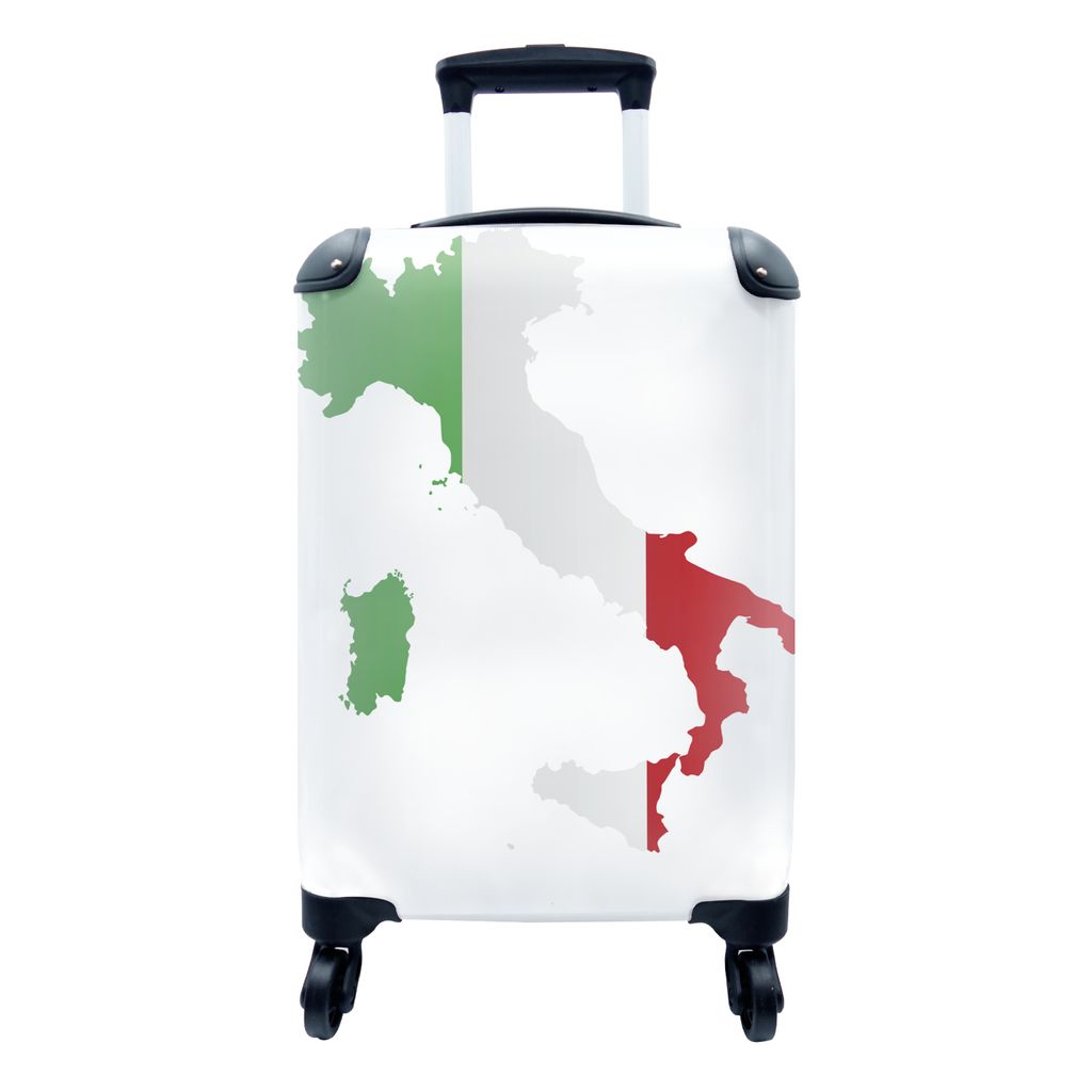 MuchoWow Koffer Handgepäck Trolley Rollkoffer Kleine Reisekoffer mit 4 Rollen - Karte - Italien - Flagge - Cabin Size < 55x40x23 cm & 55x40x20 c...