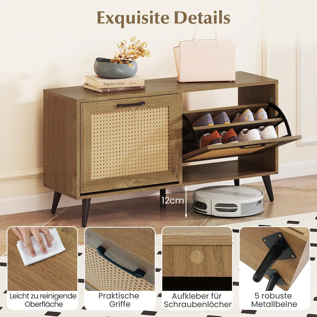 Commode à chaussures ventilée pour stopper les odeurs avec banc rotin - 7