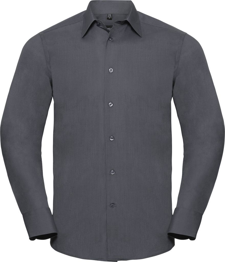 Russell Collection Popeline Herren Hemd, Langarm, pflegeleicht BC1018 (M) (Grau)
