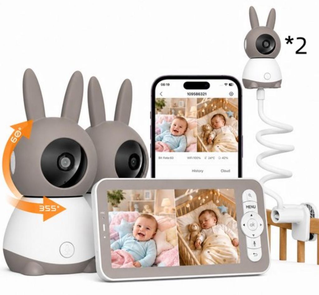 Babyphone mit 2 Kameras und APP 2K/5 Zoll WLAN Babyfon mit Produktbild 