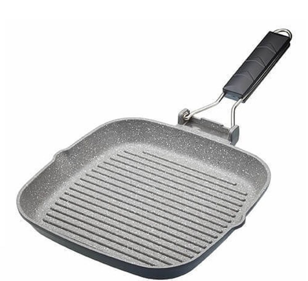 MasterClass Antihaft-Grillplatte mit klappbarem Griff, Induktionskochfeld, 24 cm (9,5"), Aluminium, Schwarz