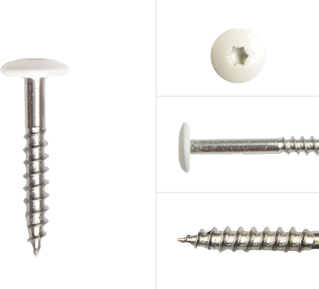 Schrauben für Trespa HPL Platten Edelstahl A2 weiß 4,8 x 32 mm - 100 Stück