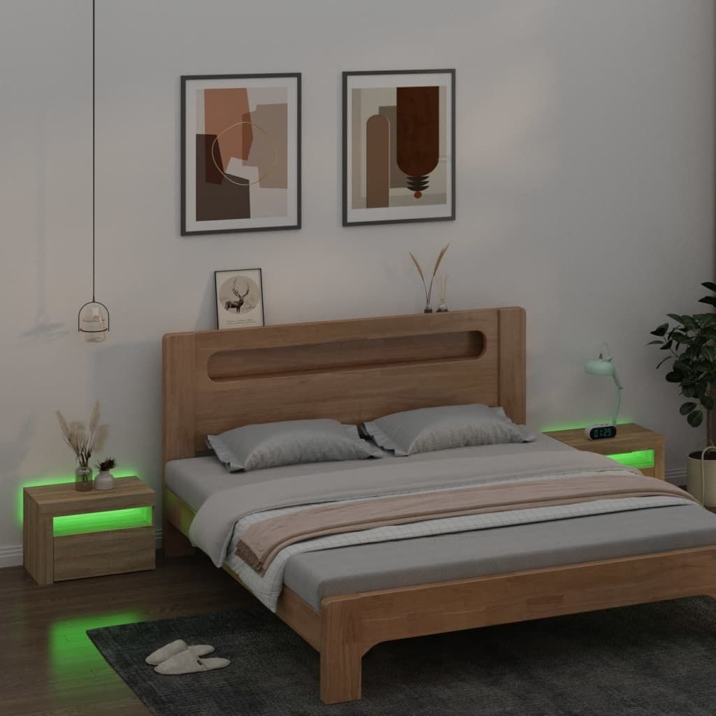 The Living Store Nachttische 2 Stk. mit LEDs Sonoma-Eiche 60x35x40 cm