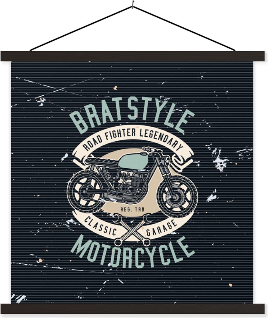 MuchoWow Textilposter Mancave - Motorrad - Retro - Zeichnung 90x90 cm mit schwarzem Rahmen - Magnetisches