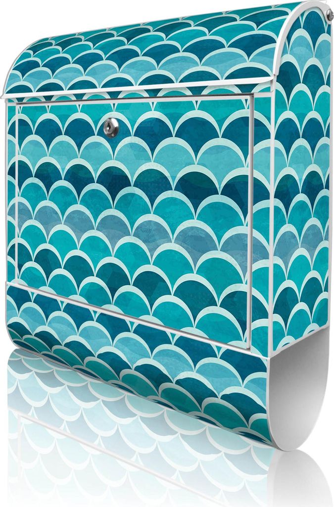 banjado Design Briefkasten Stahl weiß mit Zeitungsfach pulverbeschichtet "Raue See" 38x46x12,5cm & 2 Schlüssel - Postkasten A4 Einwurf inkl. Mont...